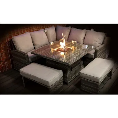 Luxury Rattan Corner Fire Pit Set