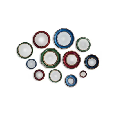 Set Of 36 Blue Red Green With Gold Inner Frame Convex Mirrors