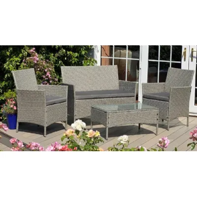 Grey Rattan Economy Sofa Set with Coffee Table