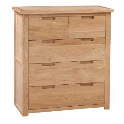 Light Oak 5 Drawer Chest of Drawers 2 over 3 Groove Handles Moderna Collection