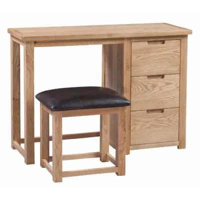 Light Oak Dressing Table and Stool Set Single Pedestal 3 Drawers Moderna Collection