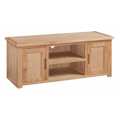 Large Oak Widescreen Open TV Media Cabinet With 2 Doors Moderna Collection