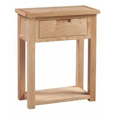 Small Oak Console Hall Telephone Lamp Side Table 1 Drawer Open Shelf Base Moderna Collection