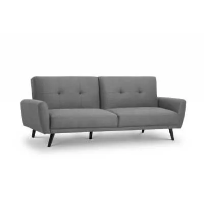 Grey Linen Fabric Upholstered Sofa Bed Retro Scandinavian Style Dark Wood Legs