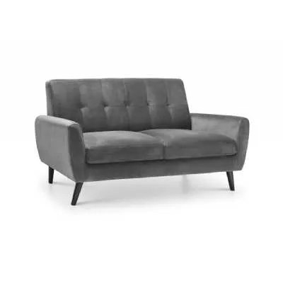 Dark Grey Velvet Fabric Upholstered 2 Seater Sofa Retro Dark Wood Tapered Legs
