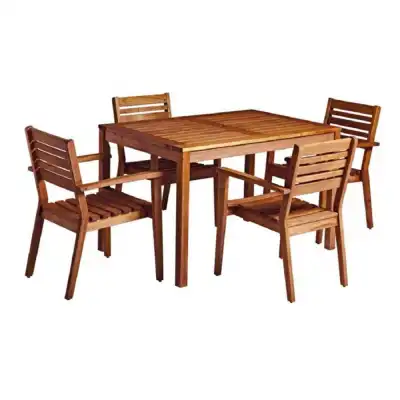 Robinia Wood 120cm Dining Table And 4 Chairs Outdoor