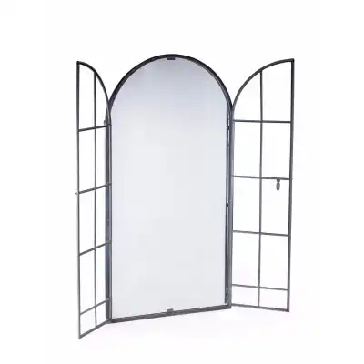 Tall Grey Rustic Metal Arched Window Wall Mirror
