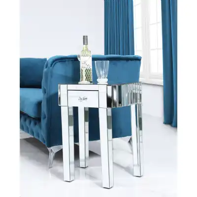Modern Alice Mirrored Glass Small One Drawer Lamp Table