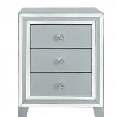 Grey and Clear Mirror 3 Drawer Bedside Cabinet
