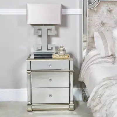 Gold Trim Mirrored 3 Drawer Bedside Chest