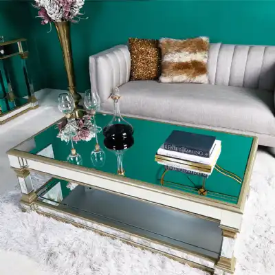 Large Gold Mirrored Glass Coffee Table