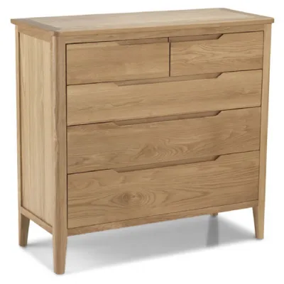 Solid Oak 2 over 3 Drawer Chest