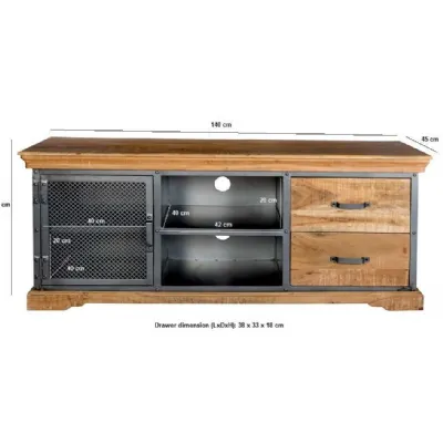 Industrial Solid Wood and Reclaimed Metal TV Cabinet