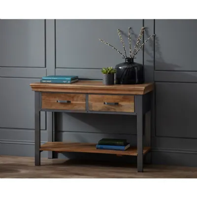 Industrial Solid Wood and Reclaimed Metal Console Table
