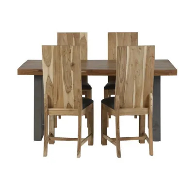 Industrial Solid Wood and Reclaimed Metal 160cm Dining Table and 4 Chairs