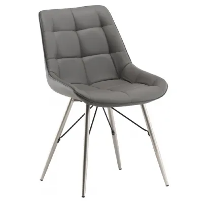 Grey Fabric Dining Chair with Brushed Steel Legs, Pair