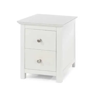Traditional White Painted 2 Drawer Bedside Cabinet With Metal Convex Handles 56x45x40cm