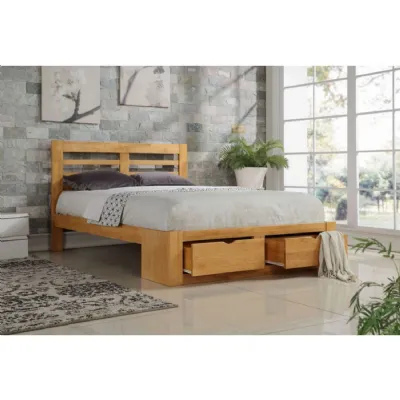 Oak or White Painted Wooden Bed With End Drawer