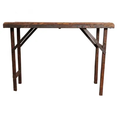 Iron Folding Table with Wooden Top