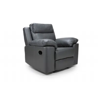 Grey Leather Upholstered Manual Recliner Armchair