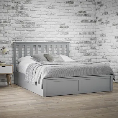 Grey Painted Wooden Double Ottoman Bed Frame