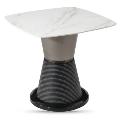 White Sintered Stone and Champagne Base Lamp Table