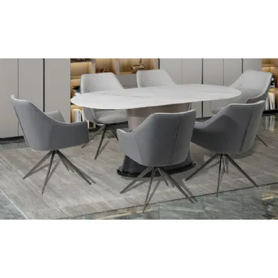 White Sintered Stone and Champagne Base 180cm Dining Table and 6 Chairs