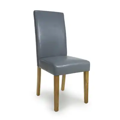 Grey Leather High Back Dining Chair with Oak Legs