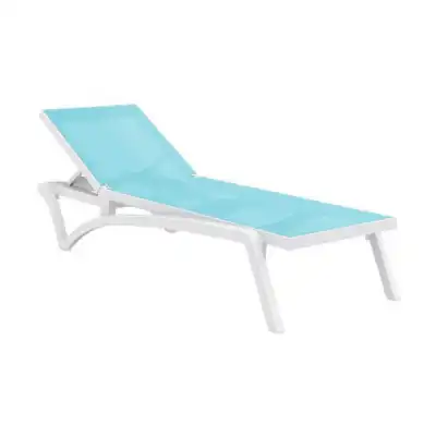 Weather Resistant White Frame Sun Lounger in Turquoise