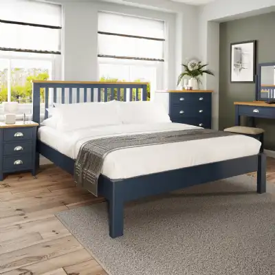 Dark Blue Painted Oak Top King Size Bed