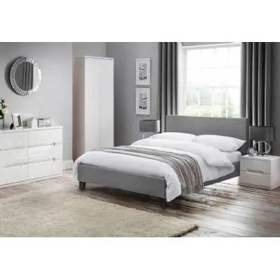 Light Grey Linen Fabric Upholstered Bed Frame Double 4ft6in135cm Modern Style