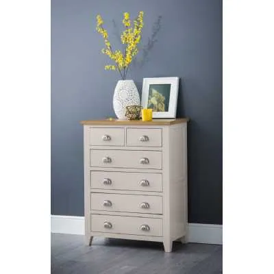 Grey Lacquered Oak Top 2 Over 4 Bedroom Chest of Drawers with Cup Handles