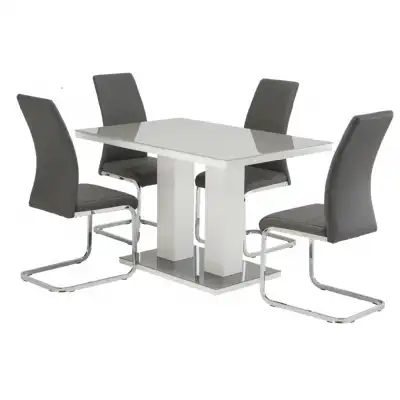 Grey Gloss and Glass 120cm Dining Table Set and 4 Chairs