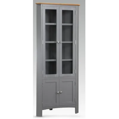 Solid Oak and Grey Painted 2 Door Glazed Display Cabinet