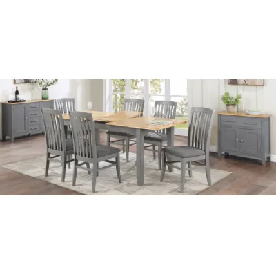 Solid Oak and Grey Painted 160cm Extending Dining Table and 6 Chairs