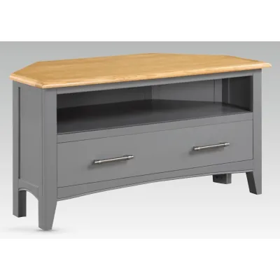 Solid Oak and Grey Painted Corner TV Cabinet