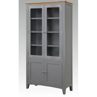 Solid Oak and Grey Painted High Glazed Display Unit