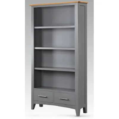 Solid Oak and Grey Painted High Bookcase with 2 Drawers