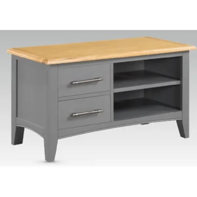 Solid Oak and Grey Painted Small TV Cabinet