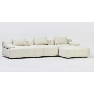 Corner Sofa with Additional Stool in Mikah Vanilla Fabric