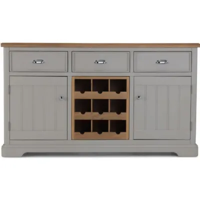 Oak and Grey Painted Large Sideboard With Wine Rack