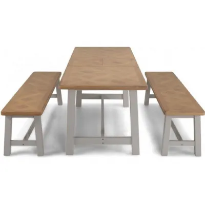 Oak and Grey Painted 1.6 Extending Table, 2 Benches