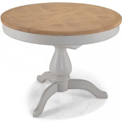 Oak and Grey Painted 110 cm Round to Oval Extending Dining Table
