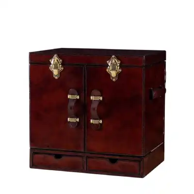 Franklin Handcrafted Leather Collection Handcrafted Leather Mini Bar Cabinet Cognac
