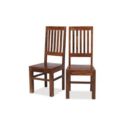 Indian Sheesham High Back Slatted Dining Chair with Solid Seat