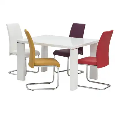 White Gloss Glass Top 120cm Dining Table and 4 Chairs Set