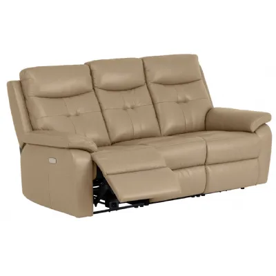 Italian Leather Electric 3 Seat Sofa in Light Stone