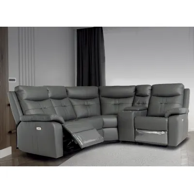 Charcoal Grey Italian Leather Electric Corner Suite