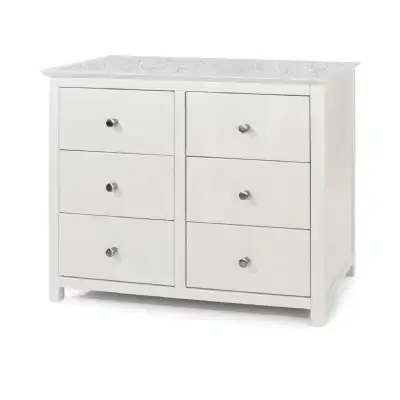 Stirling Modern White Painted Wooden 3+3 Drawer Double Wide Chest Real Stone Top