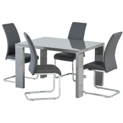 Grey Gloss Glass Top 120cm Dining Table Set and 4 Chairs